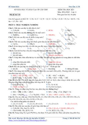 Đề thi học kỳ I môn Hóa học Lớp 11 (Cơ bản) - Mã đề 134 - Sở giáo dục và đào tạo Cần Thơ